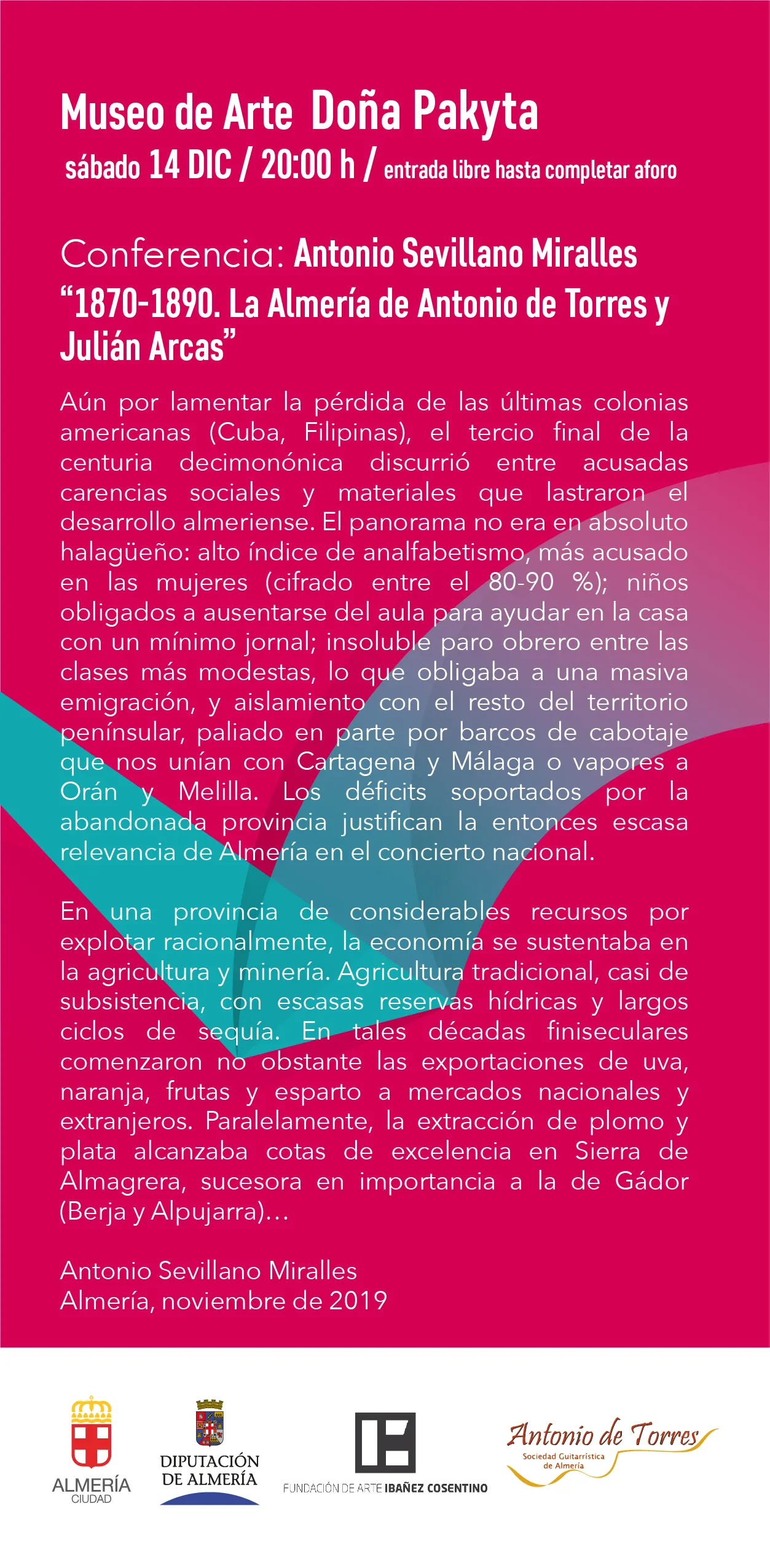 Imagen de la actividad «Antonio Sevillano – Conferencia “1870-1890. La Almería de Antonio de Torres y Julián Arcas” y concierto de Javier Riba» (1 de 4)