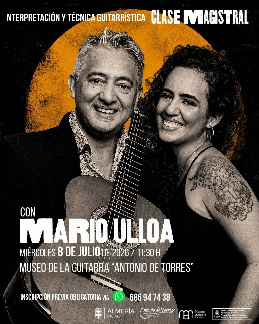 Cartel de la clase magistral de guitarra de Mario Ulloa en el Museo de la Guitarra «Antonio de Torres»